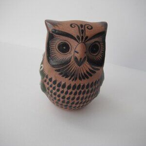 Vintage Hand Painted Tonala Mexican Owl Bird Folk Art Sandstone Pottery Signed